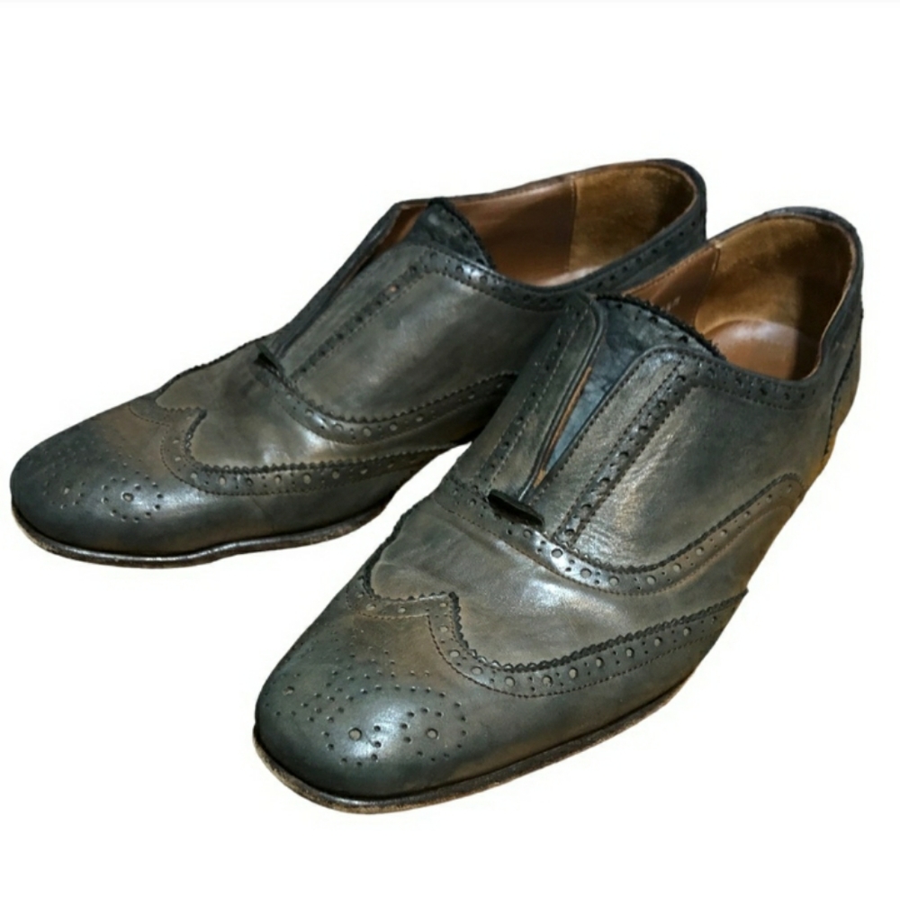 DONALD J PLINER Grey Leather Slip-On Oxford Brogues Size 8.5 EUC!
